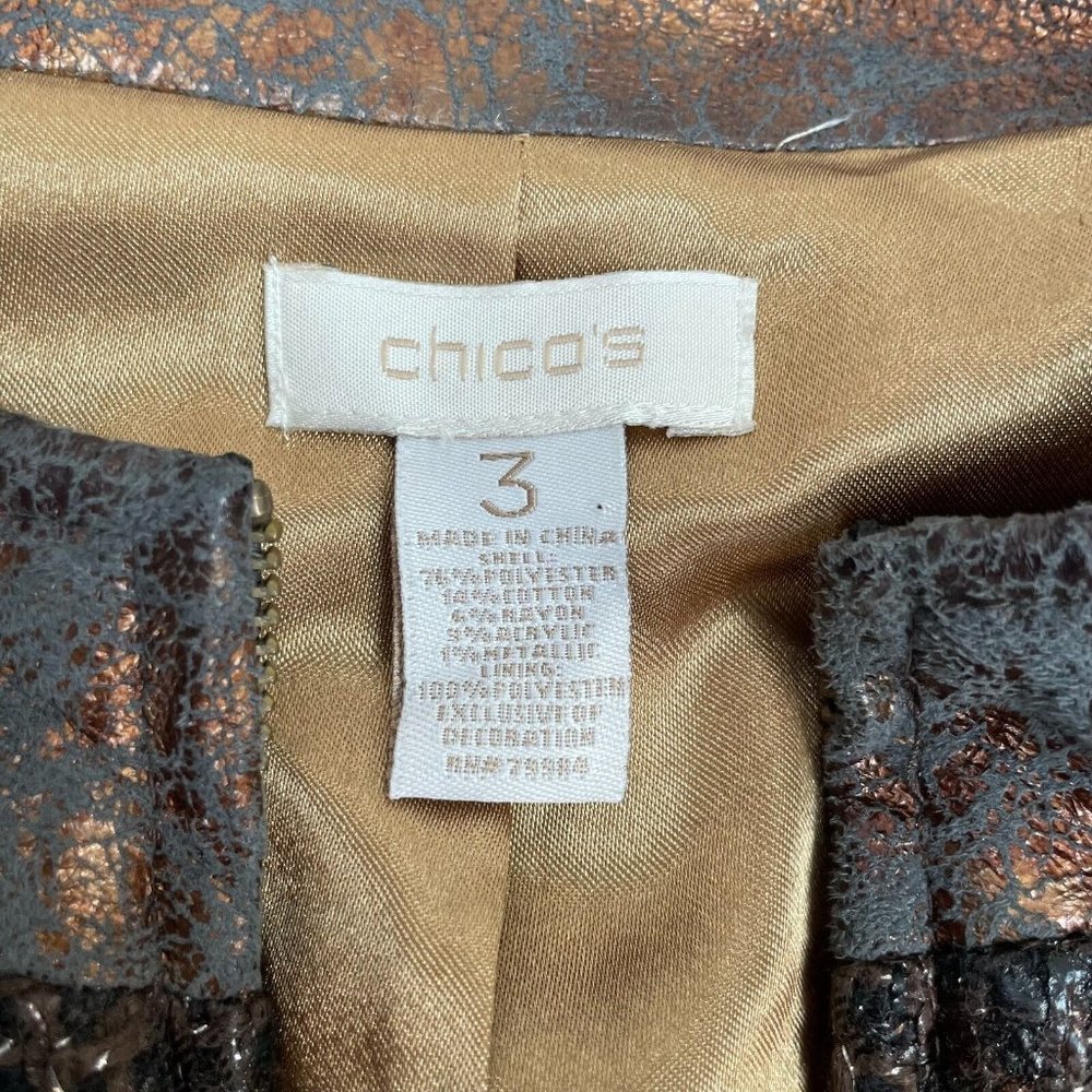 Chico's Jacket 3 Women's XL Tweed Brown Bronze Metallic Full-Zip - Picture 11 of 11